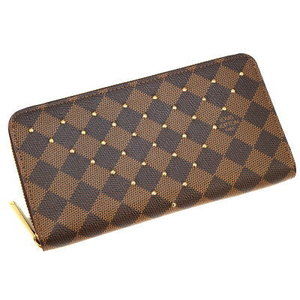 Louis Vuitton Zippy Wallet Ebene Brown Monogram Flower Studs Pink